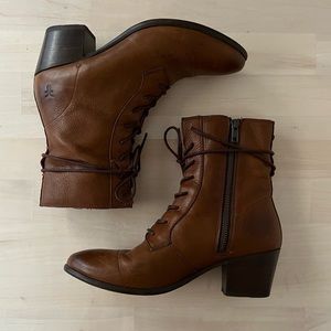 Frye Courtney Cognac Leather Lace Up & Zip Ankle Boot